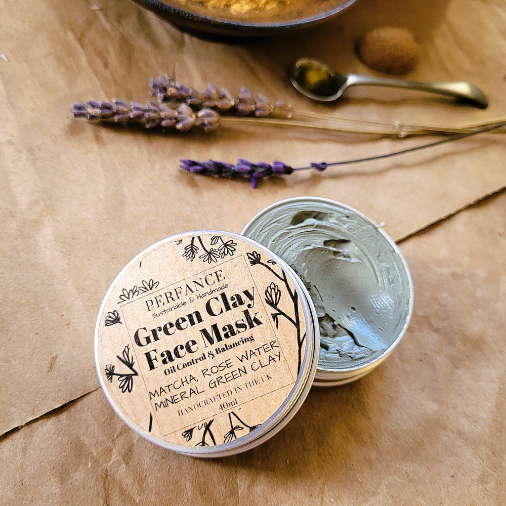 Green Clay Mattifying Face Mask with Rose Water and Black Seed Oil