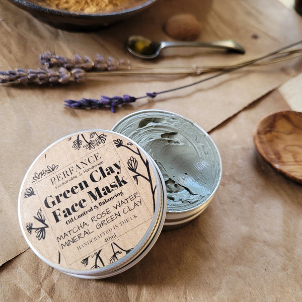 Green Clay Mattifying Face Mask with Rose Water and Black Seed Oil